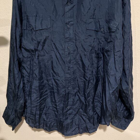 VTG Substudio Shirt Adult XL Blue 100% Silk‎ Button Up Long Sleeves Pockets NWT - Picture 4 of 16
